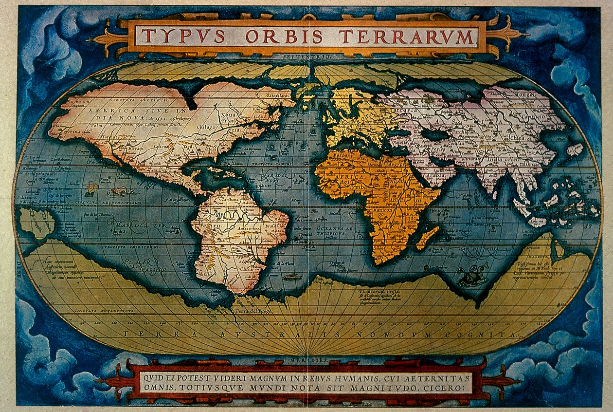Planisphere, kartografia Anversy, 1571 autorstwa Abraham Ortelius
