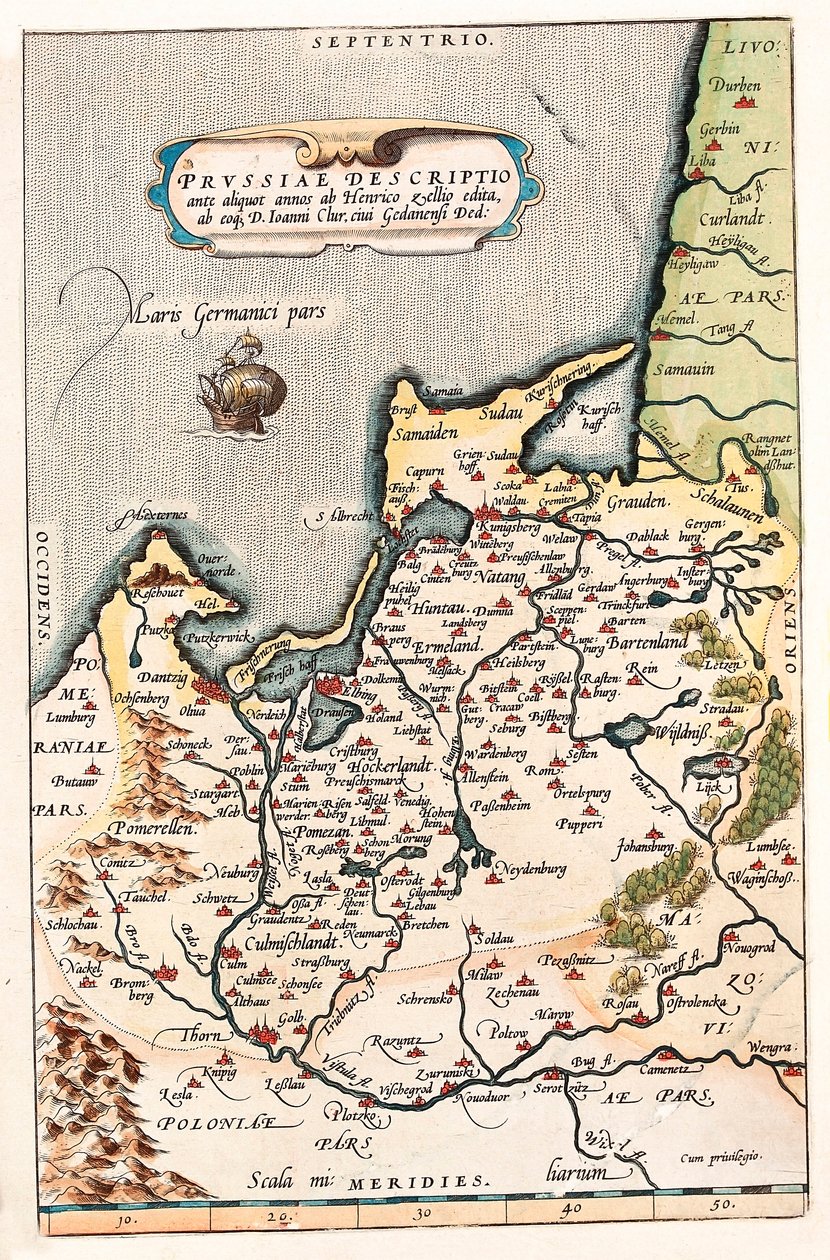 Thietmarsiae, Holsaticae partie regionalne typus Geografia terytorium Polski Północnej z miastem Dantzig (Dantzig, Gdańsk). autorstwa Abraham Ortelius