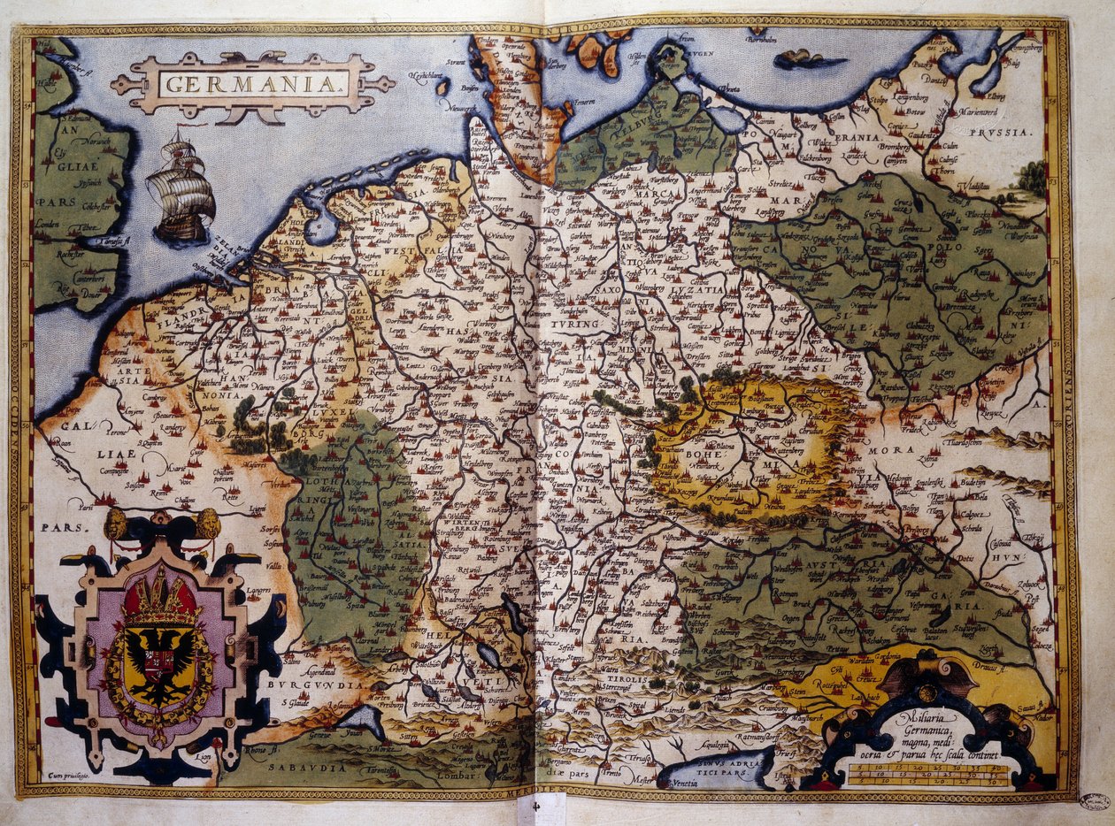 Widok na Prusy. Płyta z edycji „Theatrum Orbis Terrarum” kartografa Abrahama Orteliusa (1527-1598) autorstwa Abraham Ortelius