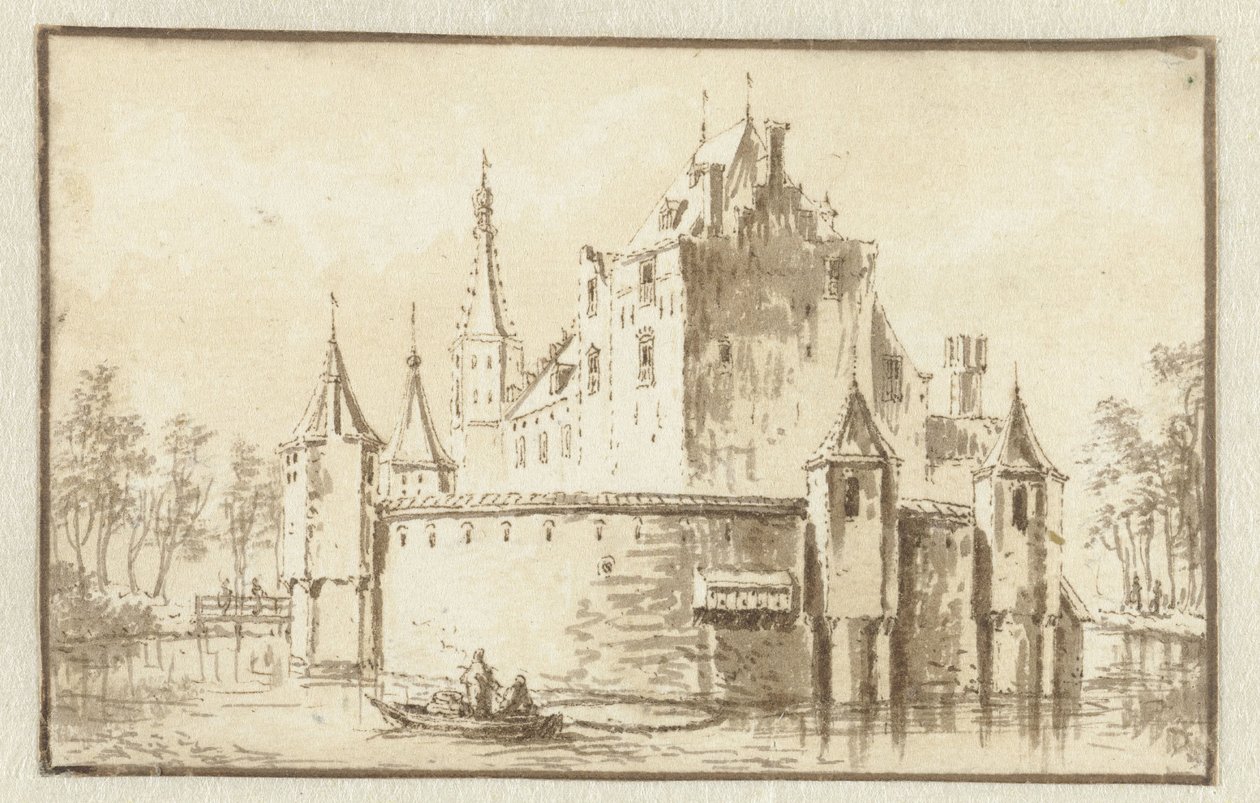 Dom Ter Does niedaleko Leiden, widok z lewej strony autorstwa Abraham Rademaker