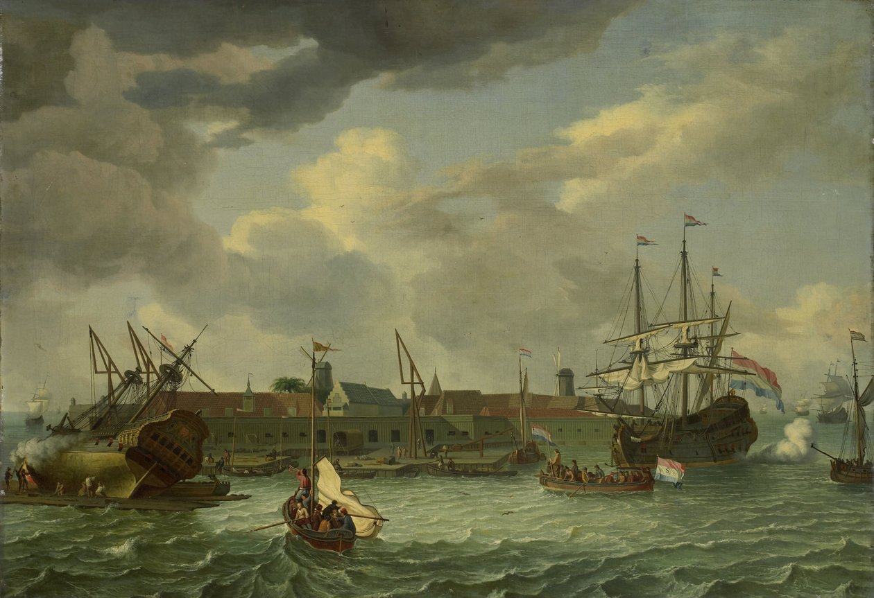 Wyspa Onrust w pobliżu Batawii (Dżakarta) autorstwa Abraham Storck (manner of)