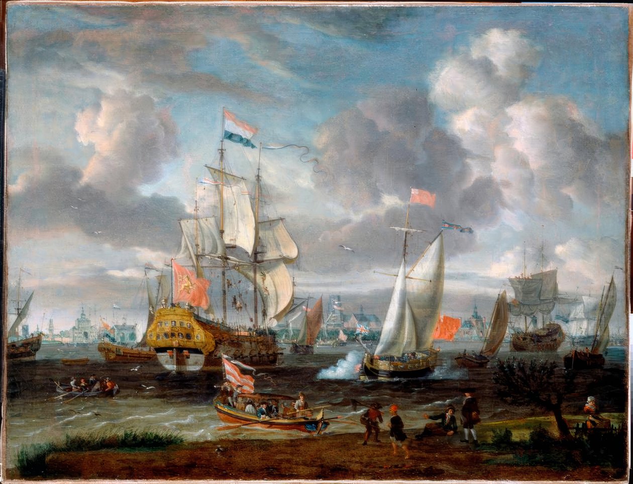 A. Storck, inż. Jacht pozdrawia Holendrów. Okręt wojenny autorstwa Abraham Storck