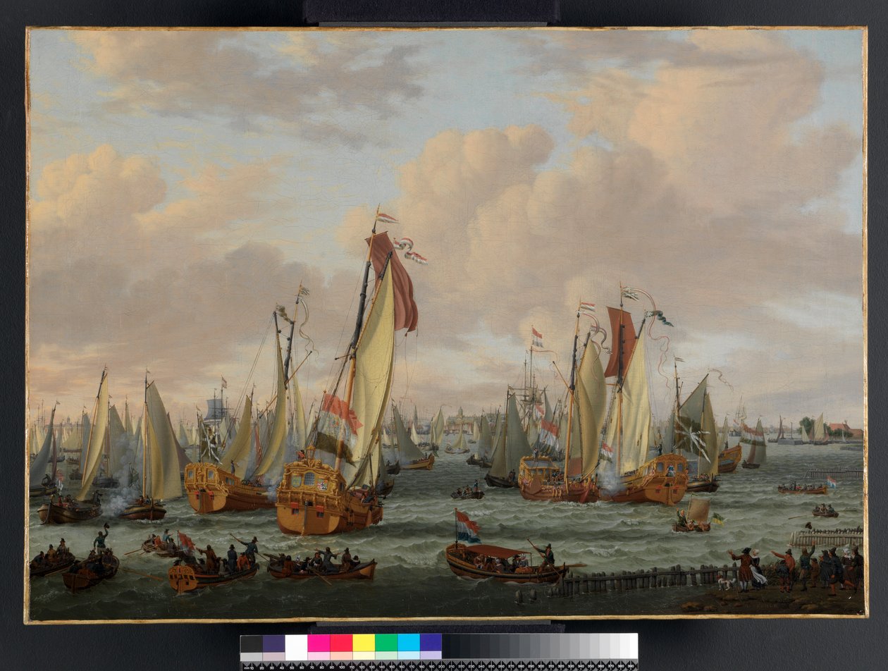 Morska fikcyjna walka na Y przed Amsterdamem, przed 1710 autorstwa Abraham Storck