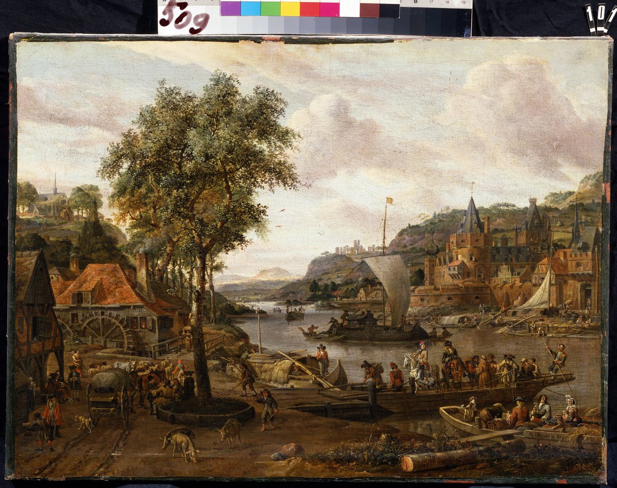 Łodzie żaglowe. Obraz Abrahama Storcka (1635-1710). Olej na płótnie, 48 x 69 cm, koniec XVII-pocz. XVIII w. Szkoła flamandzka, sztuka baroku. Muzeum Ermitażu w Sankt Petersburgu. autorstwa Abraham Storck