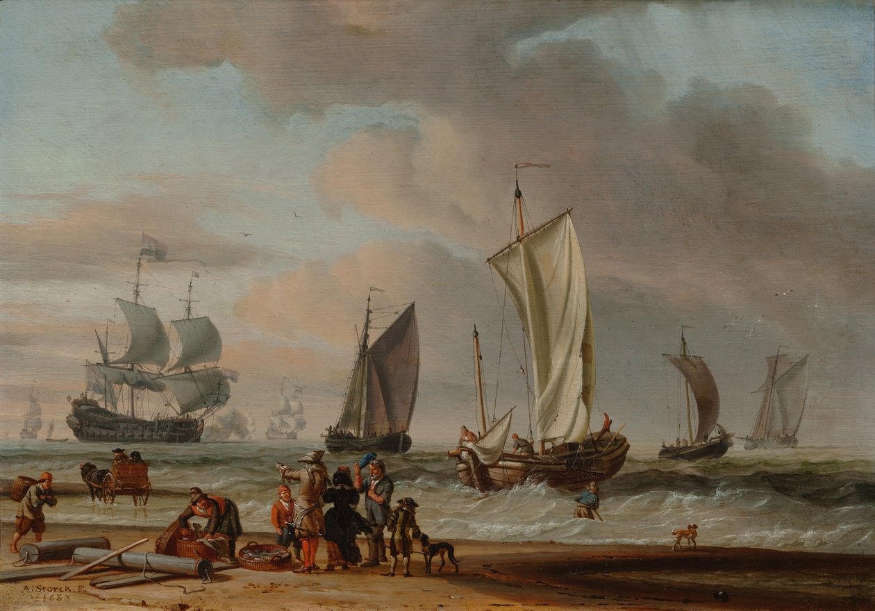 Widok na plażę autorstwa Abraham Storck