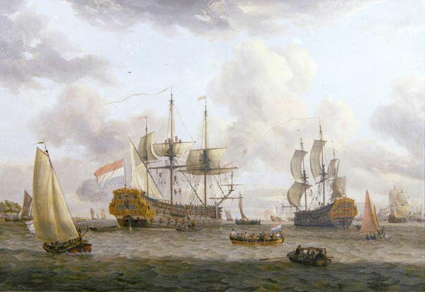 Holenderska scena żeglugi w szerokim ujściu (olej na płótnie) autorstwa Abraham Storck