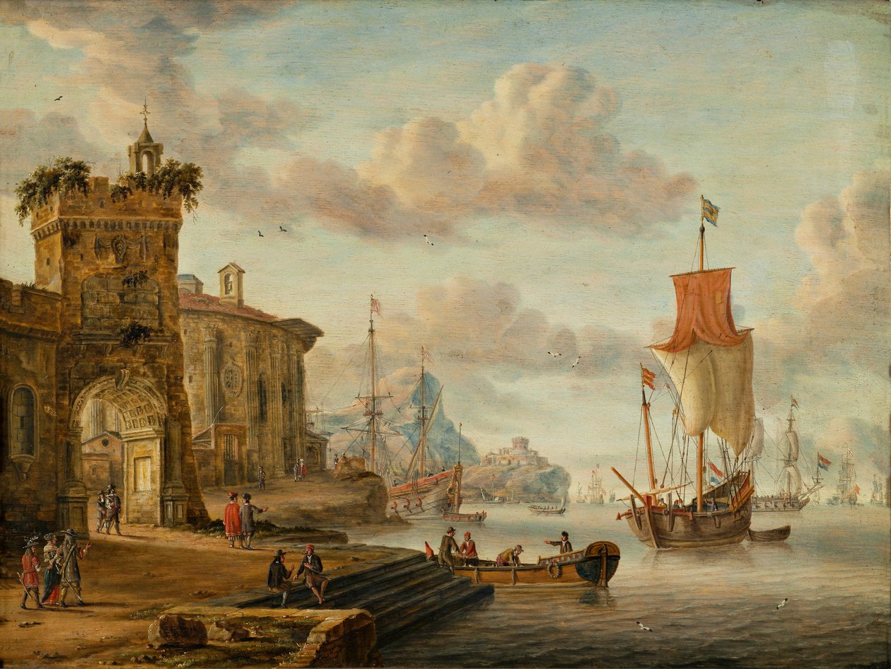 Scena portowa ze starożytnymi ruinami autorstwa Abraham Storck