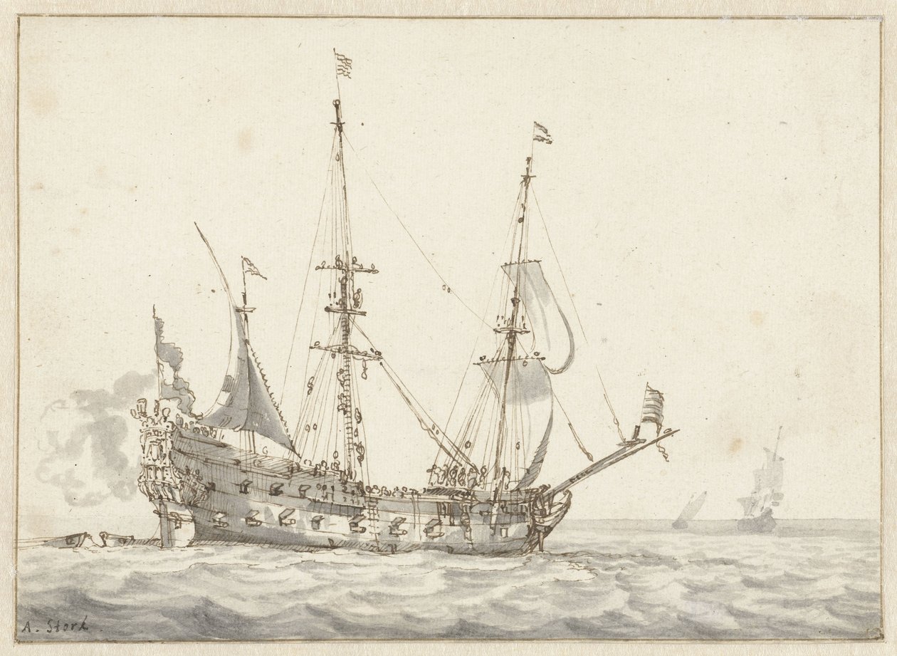 holenderski okręt wojenny autorstwa Abraham Storck