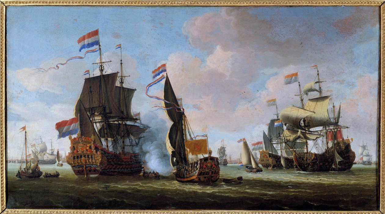 Marine: scena bitwy morskiej Obraz Abrahama Storcka (1635-1710) Angers XVII w., Muzeum Sztuk Pięknych autorstwa Abraham Storck