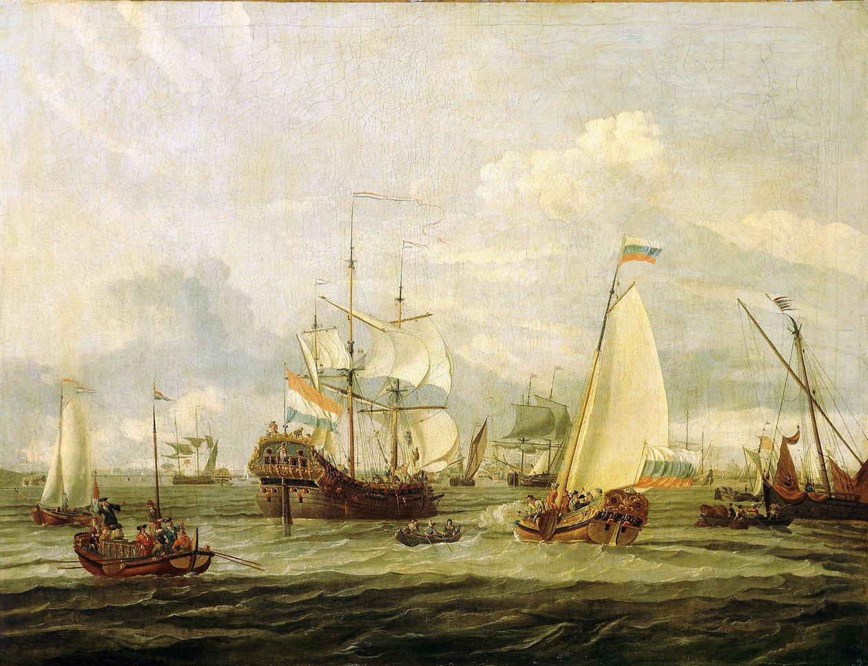 Piotr Wielki (1672-1725), car Rosji, podczas inspekcji łodzi w Amsterdamie (Holandia). Olej na płótnie autorstwa Abrahama Storcka (1635-1710). autorstwa Abraham Storck