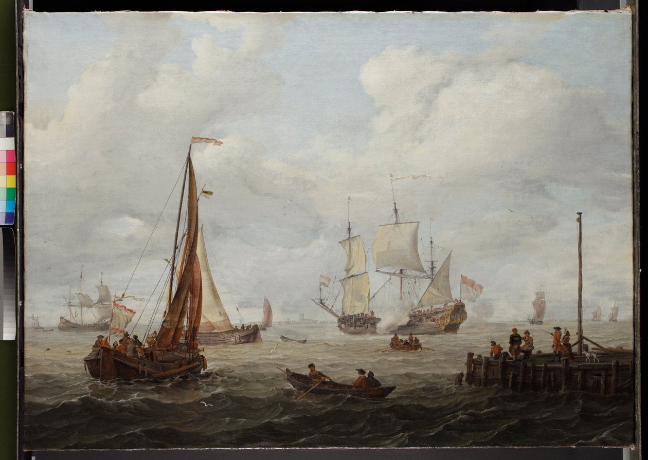 Kawałek morza z holenderskim wojownikiem, przed 1708 autorstwa Abraham Storck