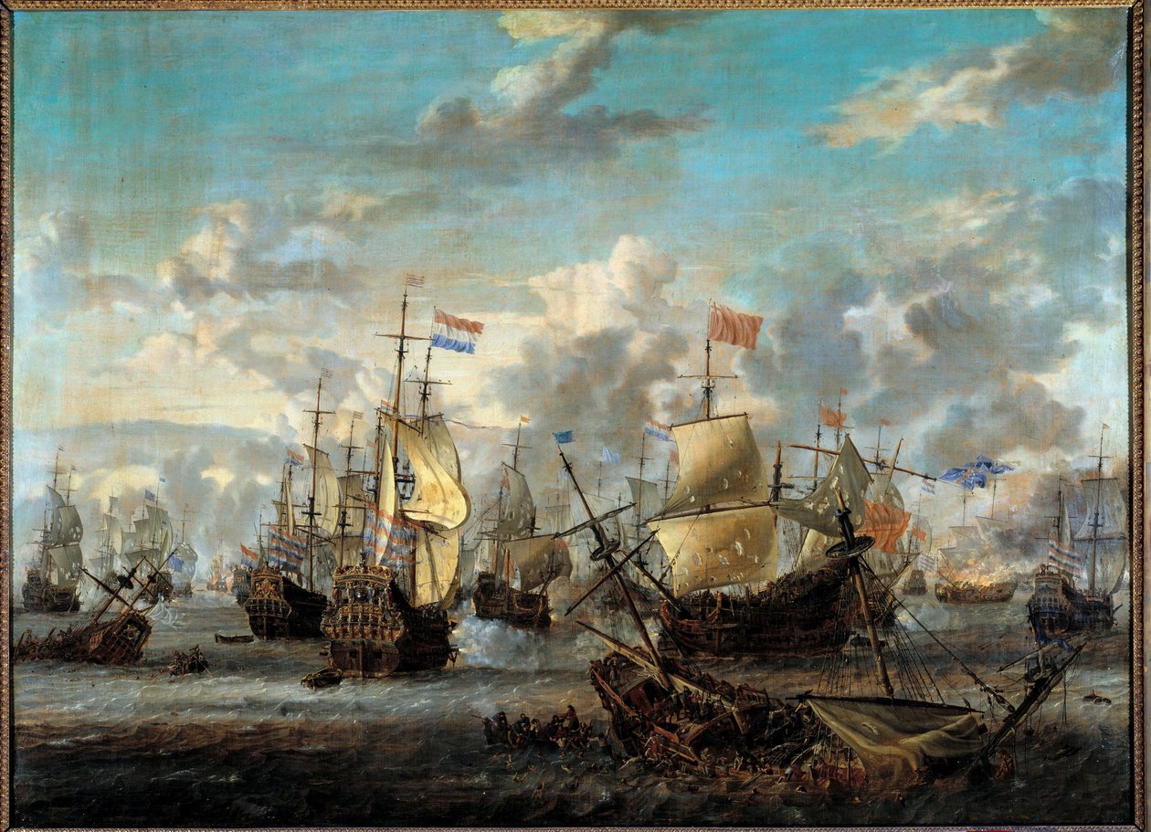 Druga wojna angielsko-holenderska: „”Bitwa Czterech Dni od 11 do 14.06.2016”” Przeciwstawiała się flotom holenderskim i angielskim. Obraz Abrahama Storcka (1635-1710) (ec.hol.) XVII-wieczny Paryż, Musee de la Marine autorstwa Abraham Storck