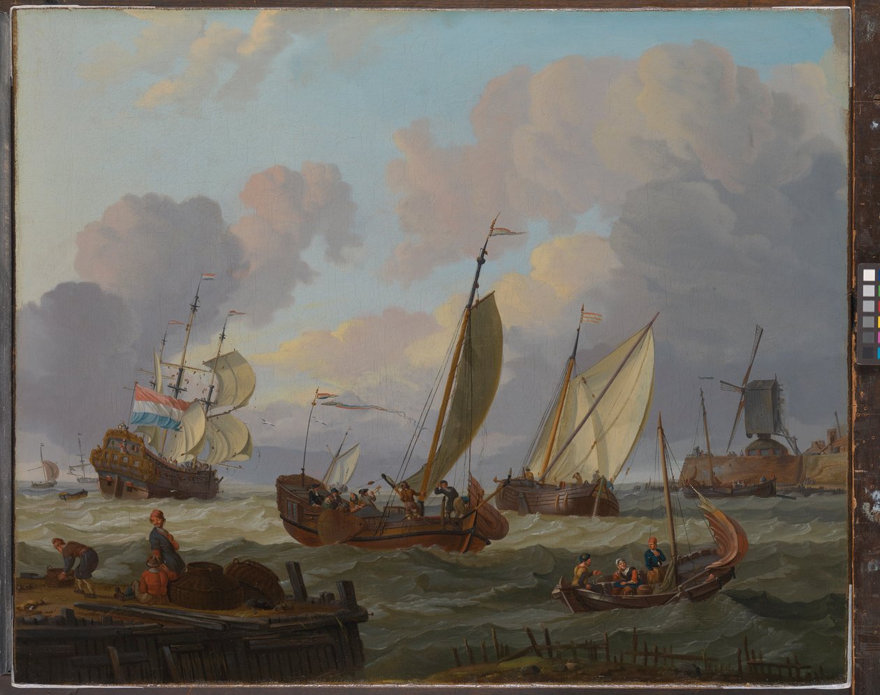 Statki mijające wiatrak, ok. 1690 (olej na płótnie) autorstwa Abraham Storck