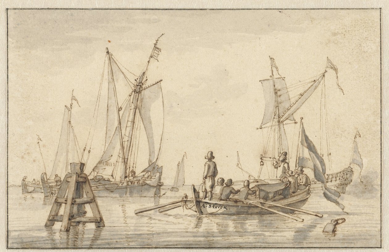 Morze Spokojne z kilkoma łodziami autorstwa Abraham Storck