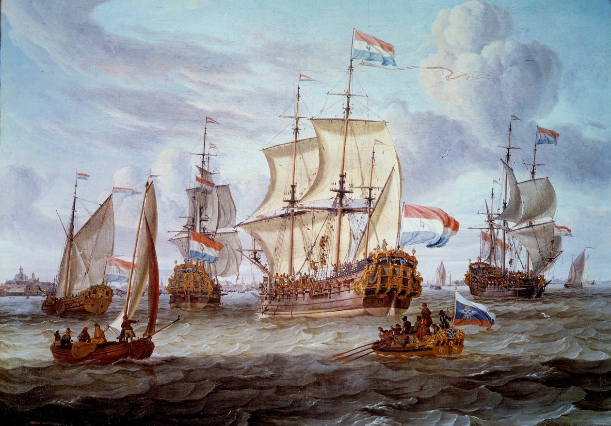 Fregata Piotr i Paweł w porcie w Amsterdamie Obraz Abrahama Storcka (1635-1710) XVII-wieczny Amsterdam. Muzeum Historii Morskiej autorstwa Abraham Storck