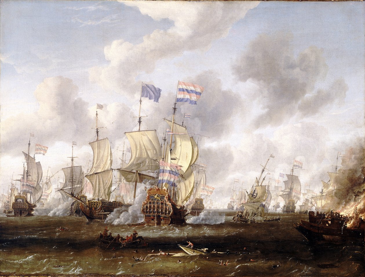 "Golden Leeuw" starł się z "The Royal Prince" w bitwie o Texel autorstwa Abraham Storck
