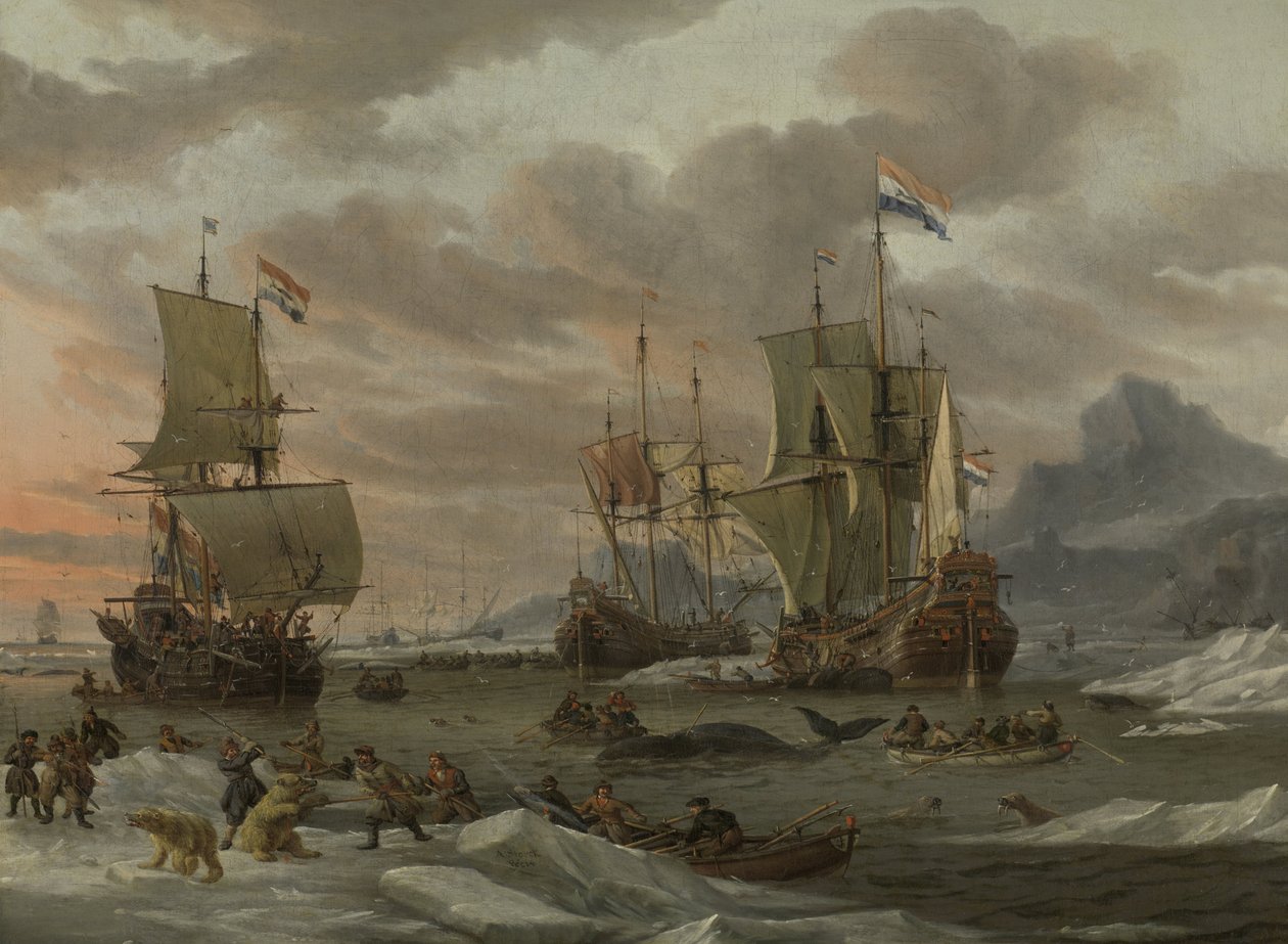 Wielorybnictwo na Oceanie Arktycznym Tereny wielorybnictwa autorstwa Abraham Storck
