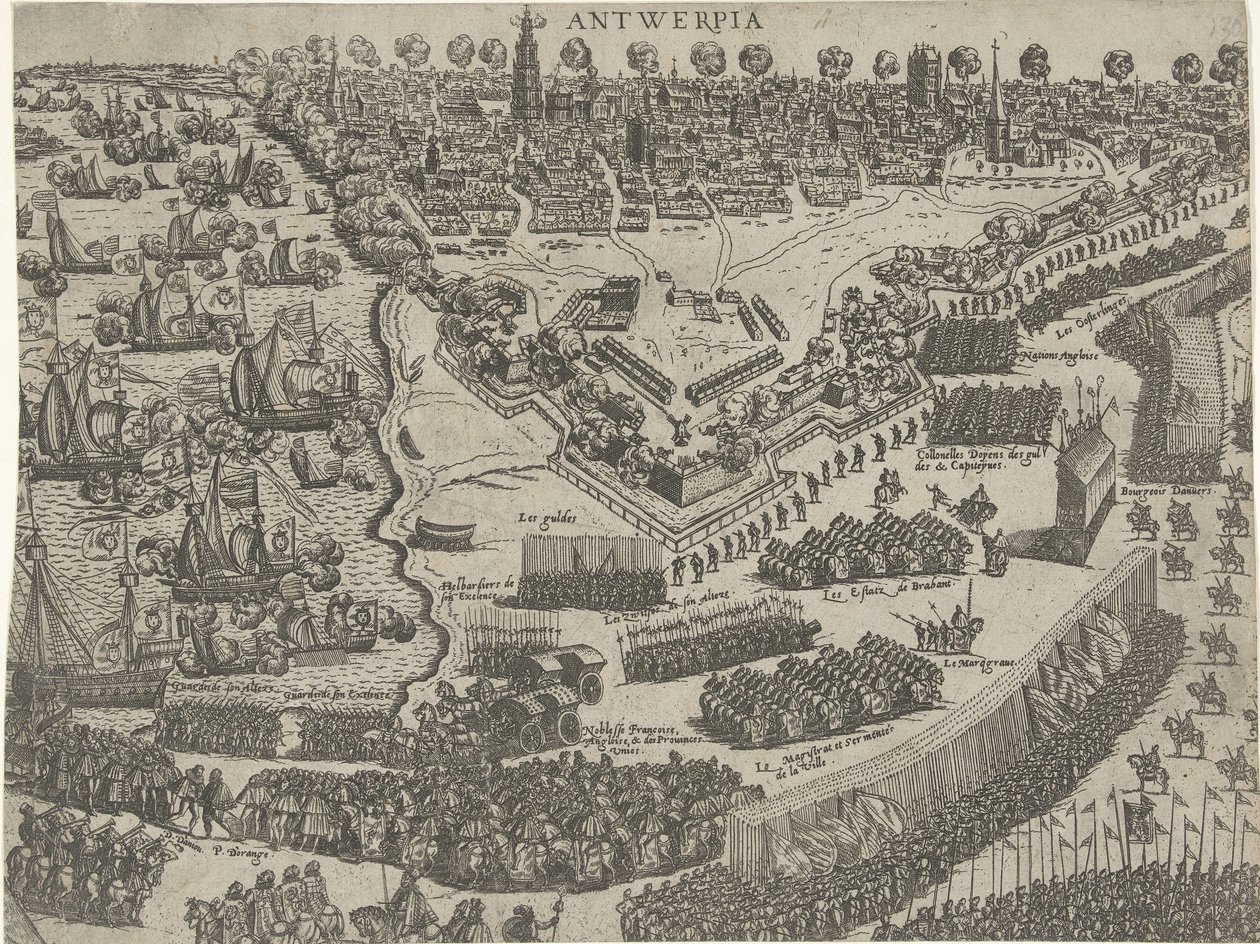 Przybycie księcia Anjou do Antwerpii i przyjęcie przez księcia Orańskiego, 1582 autorstwa Abraham de Bruyn (attributed to)