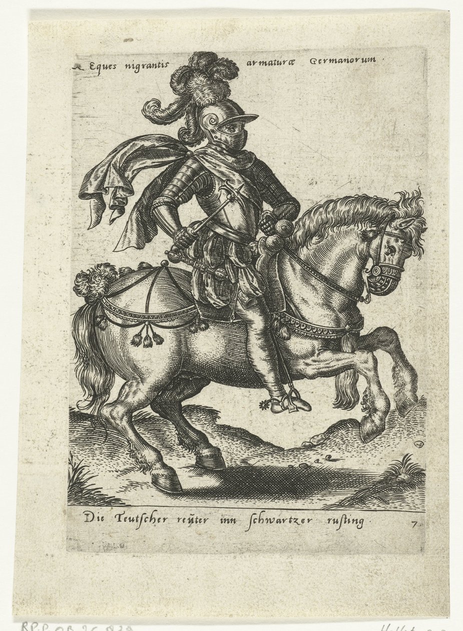 Niemiecki jeździec w czarnej zbroi autorstwa Abraham de Bruyn (attributed to)