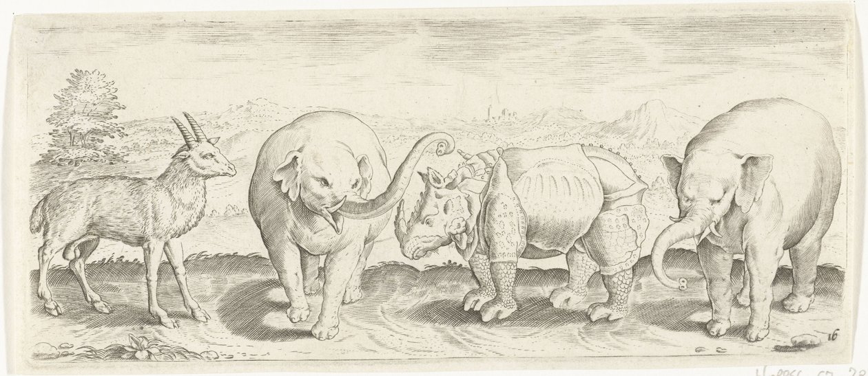 Gazela, Słoń i Nosorożec Zwierzęta (tytuł serii) autorstwa Abraham de Bruyn (possibly)