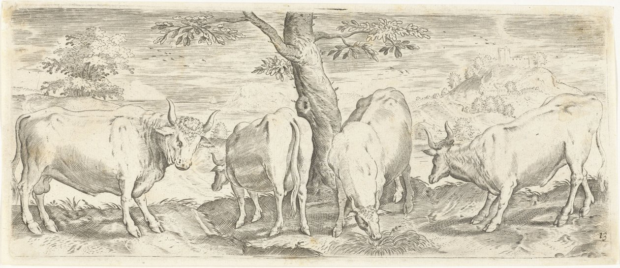 Krowy, byk i wół Zwierzęta (tytuł serii) autorstwa Abraham de Bruyn (possibly)