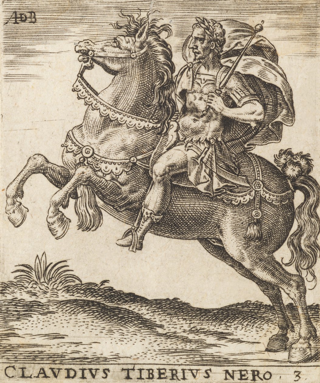 Klaudiusz Tyberiusz Neron z Dwunastu Cezarów na koniu, ca. 1565-1587, ca. 1565-1587. autorstwa Abraham de Bruyn