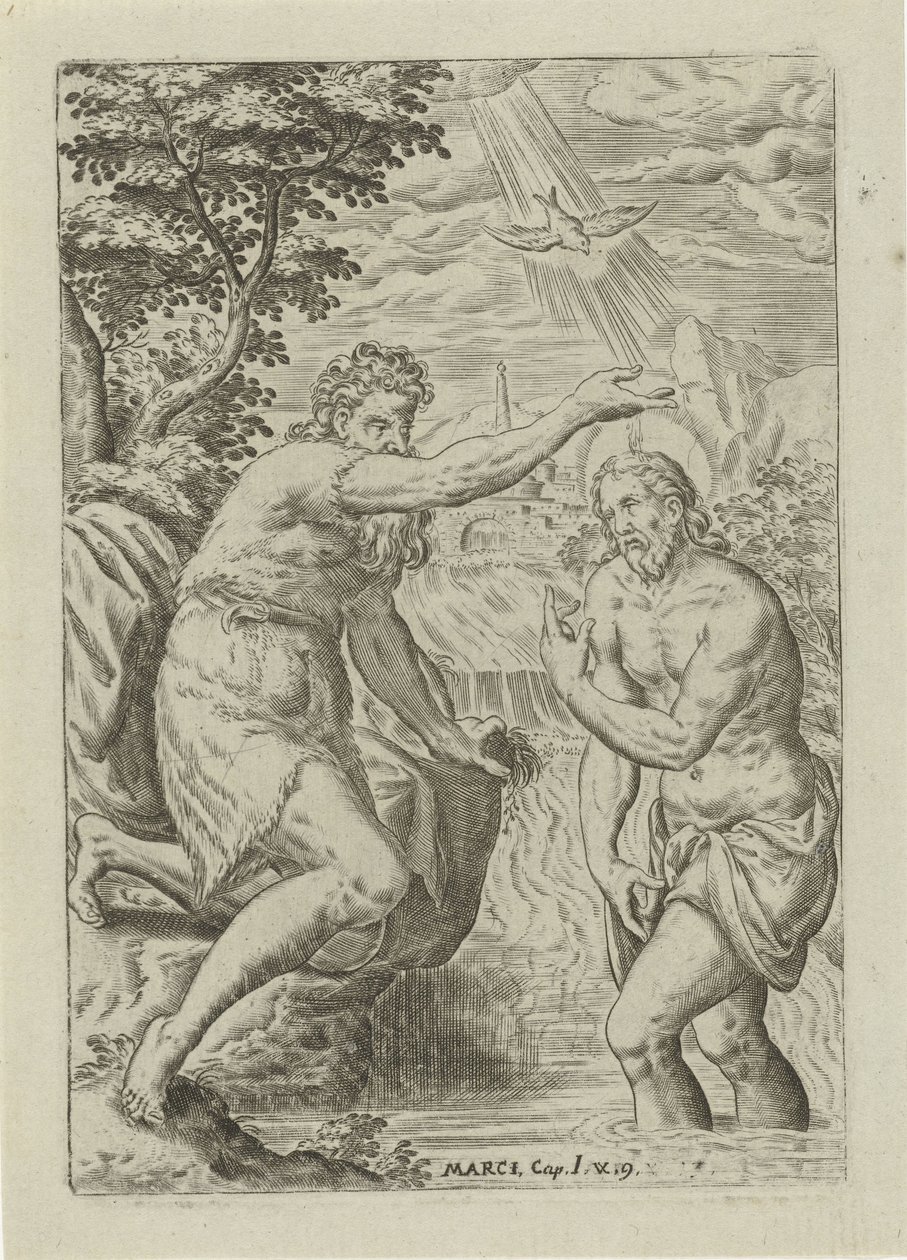 Chrzest Chrystusa Sceny z Biblii (tytuł serii) Biblia sacra (tytuł serii) autorstwa Abraham de Bruyn
