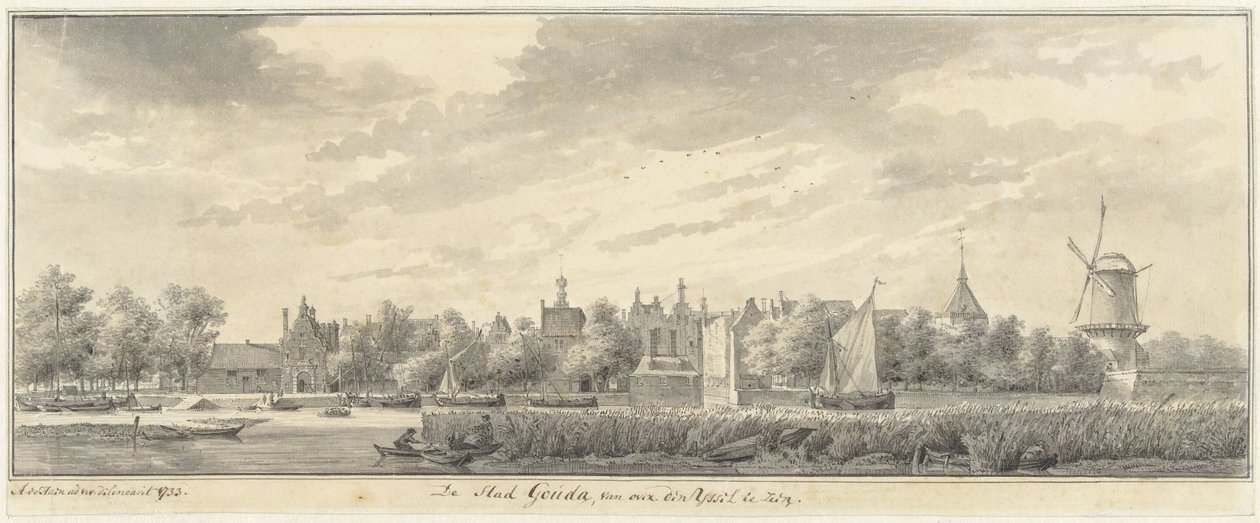 Widok Goudy, zza IJssel autorstwa Abraham de Haen (II)