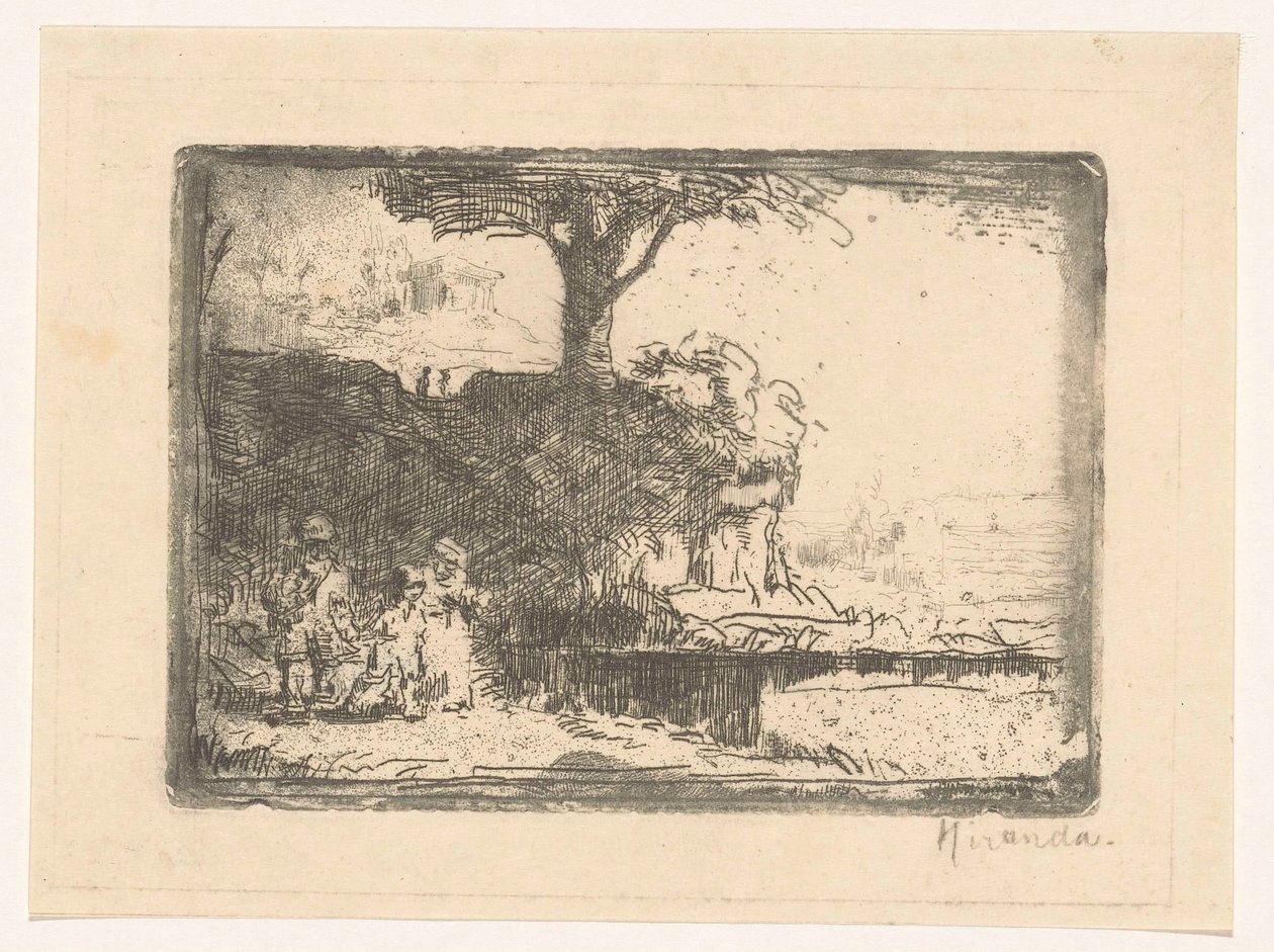 Krajobraz z trzema postaciami autorstwa Abraham de Miranda (signed by artist)