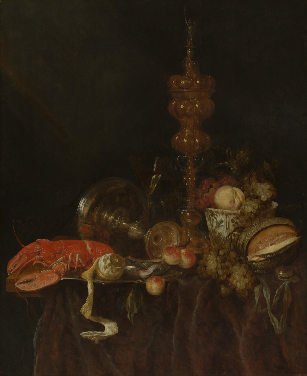 Martwa natura z homarem i owocami, prawdopodobnie na początku lat 50. XVII wieku. autorstwa Abraham van Beyeren