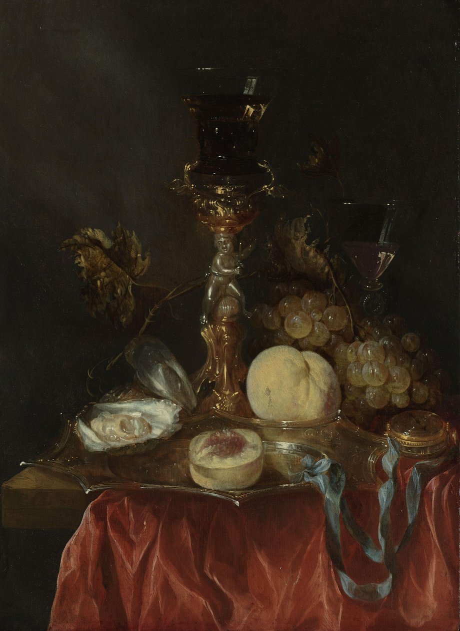 Martwa natura ze srebrnym pozłacanym szklanym uchwytem autorstwa Abraham van Beyeren