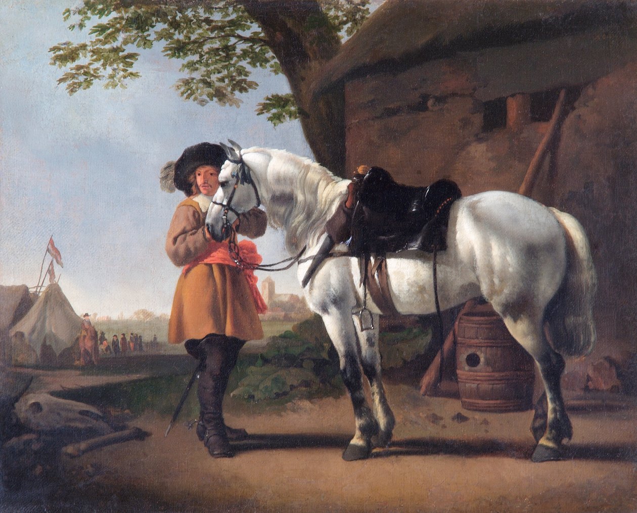 Kawaler z siwym koniem (olej na płótnie) autorstwa Abraham van Calraet