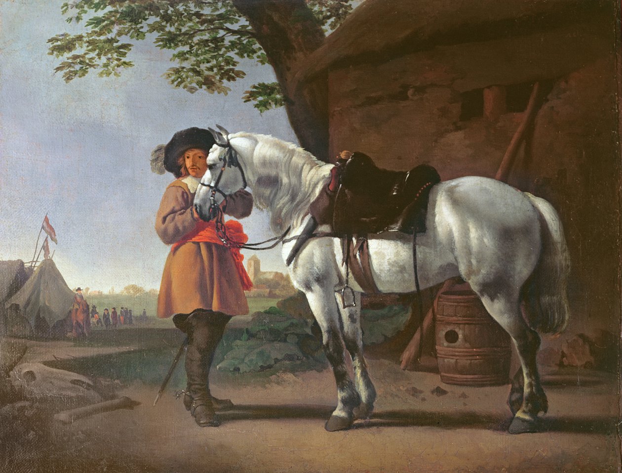 Kawalerzysta z siwym koniem autorstwa Abraham van Calraet