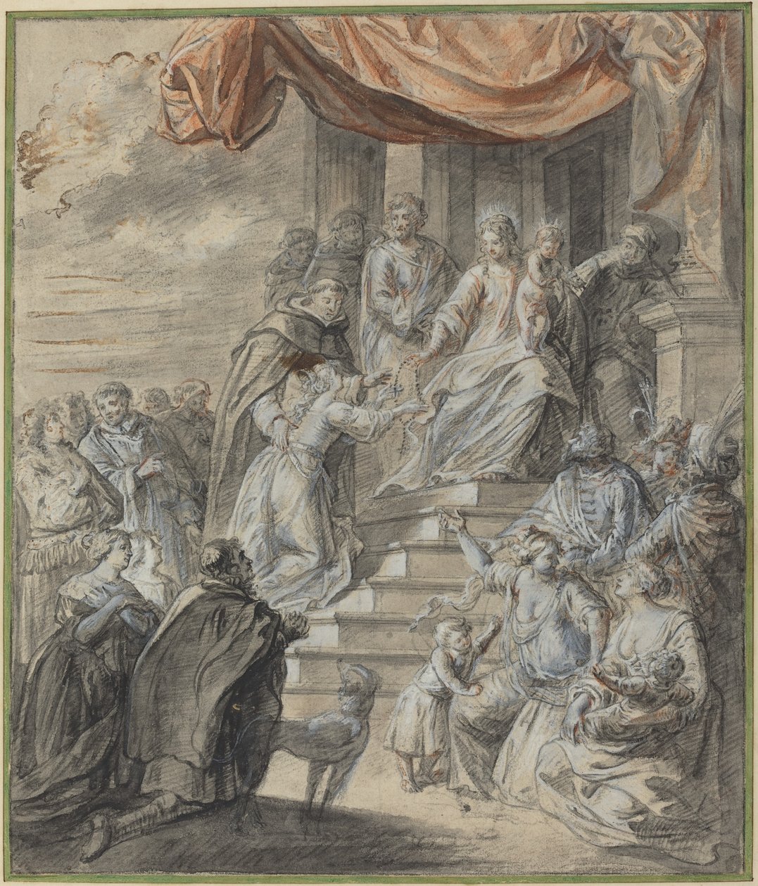 Madonna z Dzieciątkiem z Różańcem i Św autorstwa Abraham van Diepenbeeck