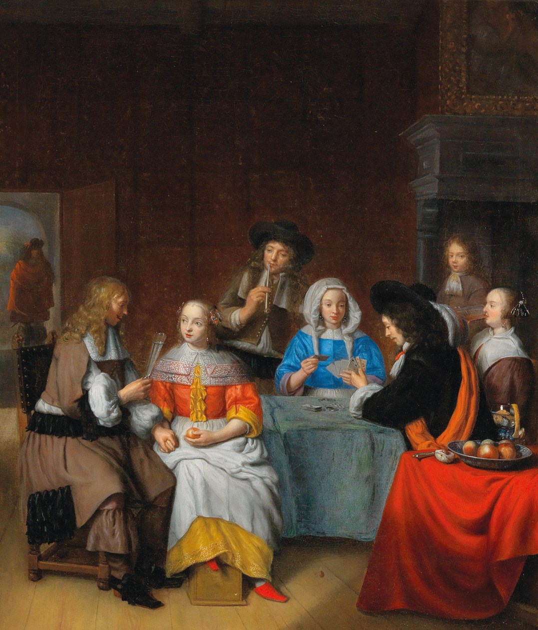 Wnętrze z eleganckim towarzystwem w karty do gry, lata 60. XVII wieku. autorstwa Abraham van Dijck