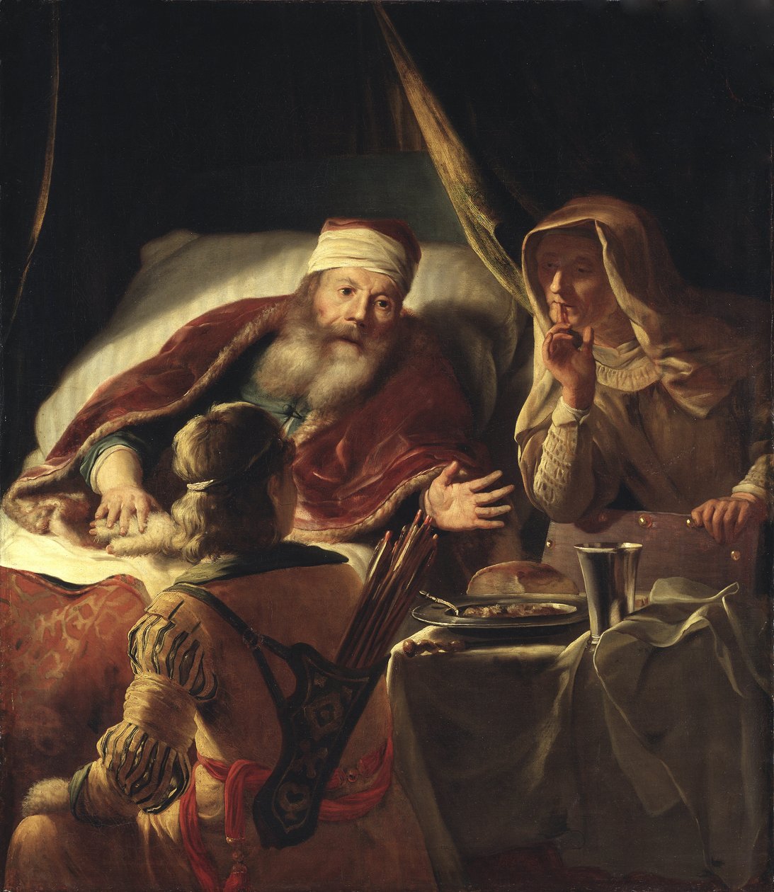 Isaac benit Jacob - Izaak błogosławi Jakuba, przez Dijk, Abraham van (1635-1680). Olej na płótnie. Wymiar : 125x108 cm. Muzeum Narodowe w Sztokholmie autorstwa Abraham van Dijck
