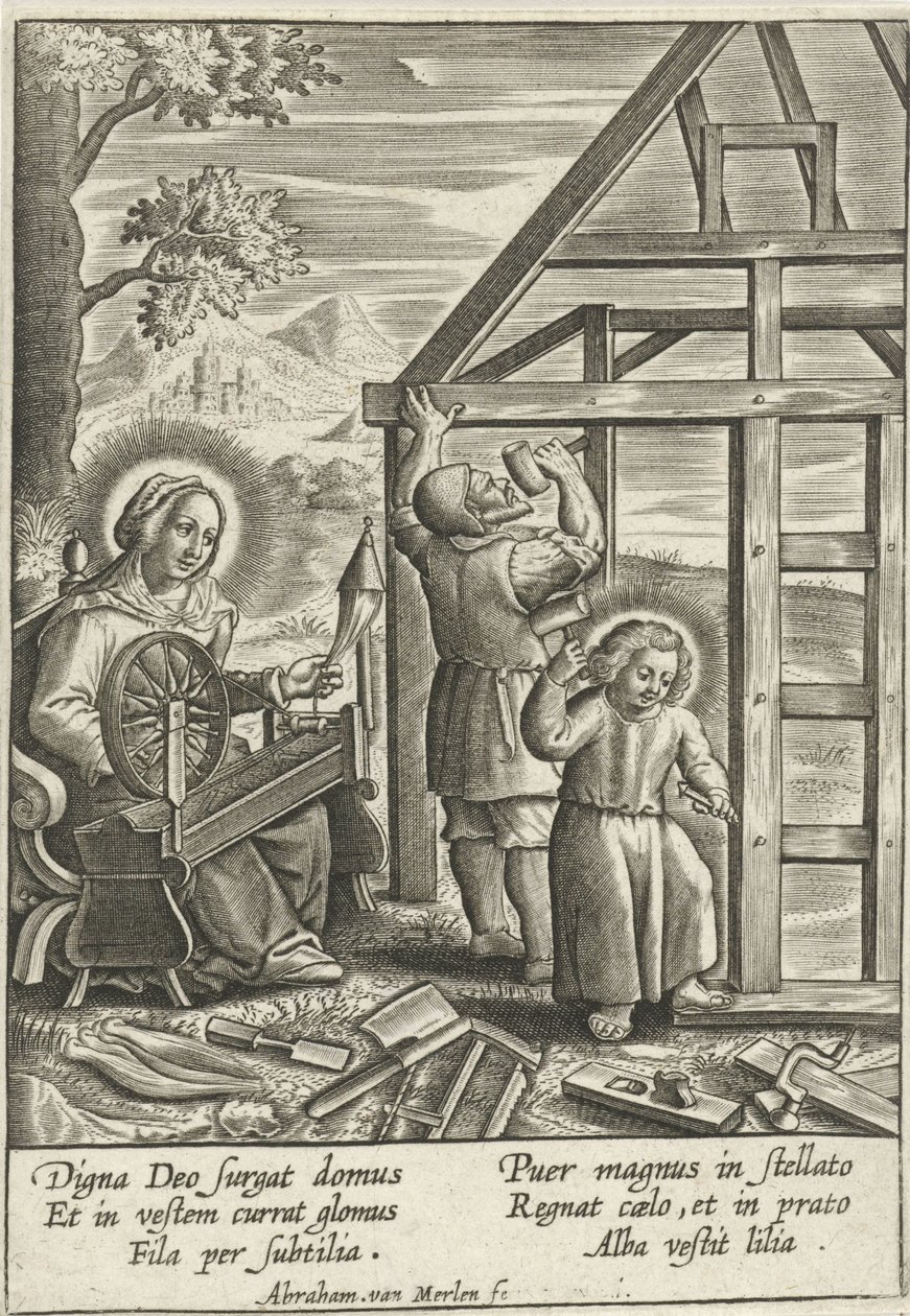 Chrystus pomaga Józefowi zbudować dom autorstwa Abraham van Merlen