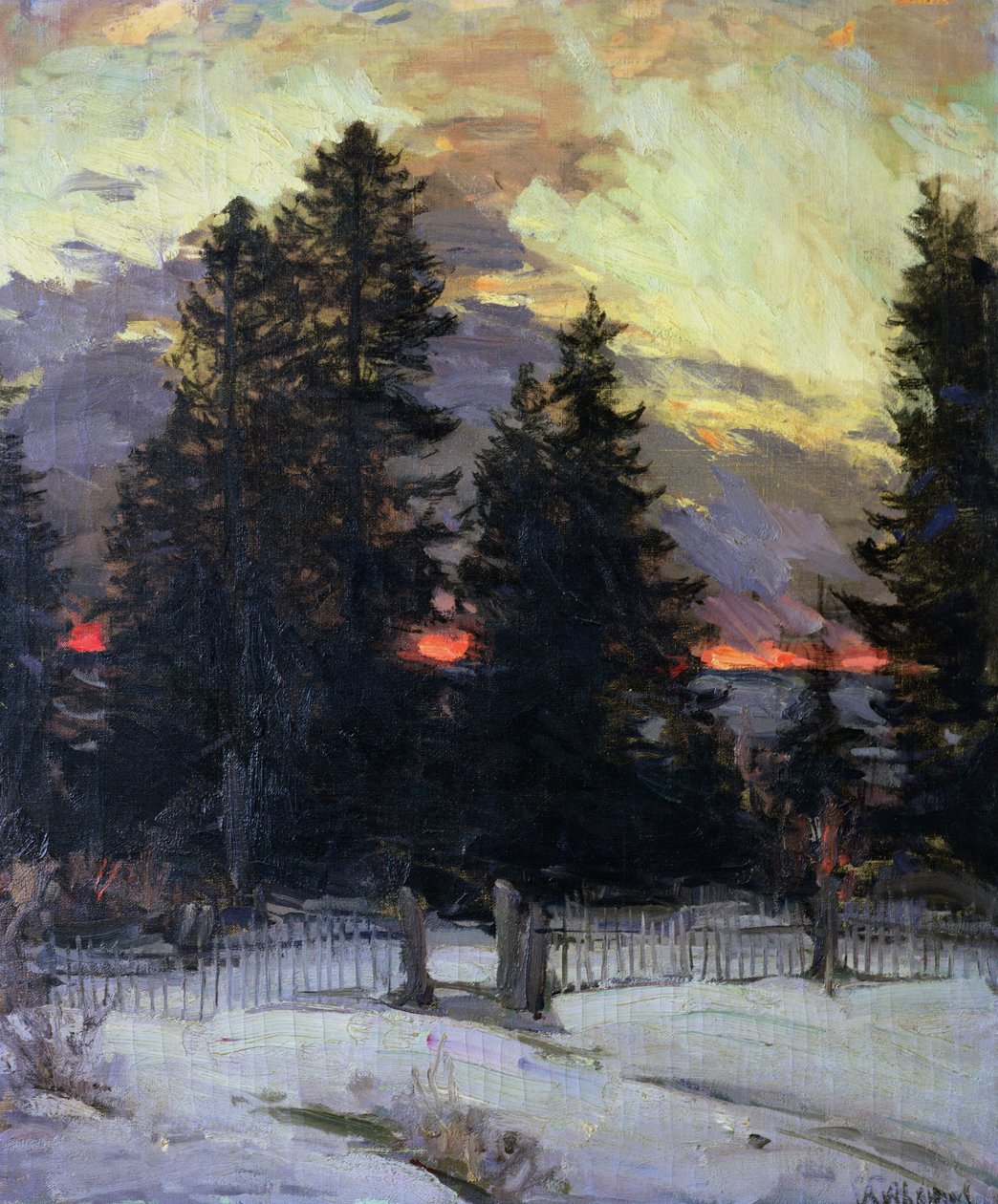 Zachód słońca nad zimowym pejzażem, ok.1902 autorstwa Abram Efimovich Arkhipov