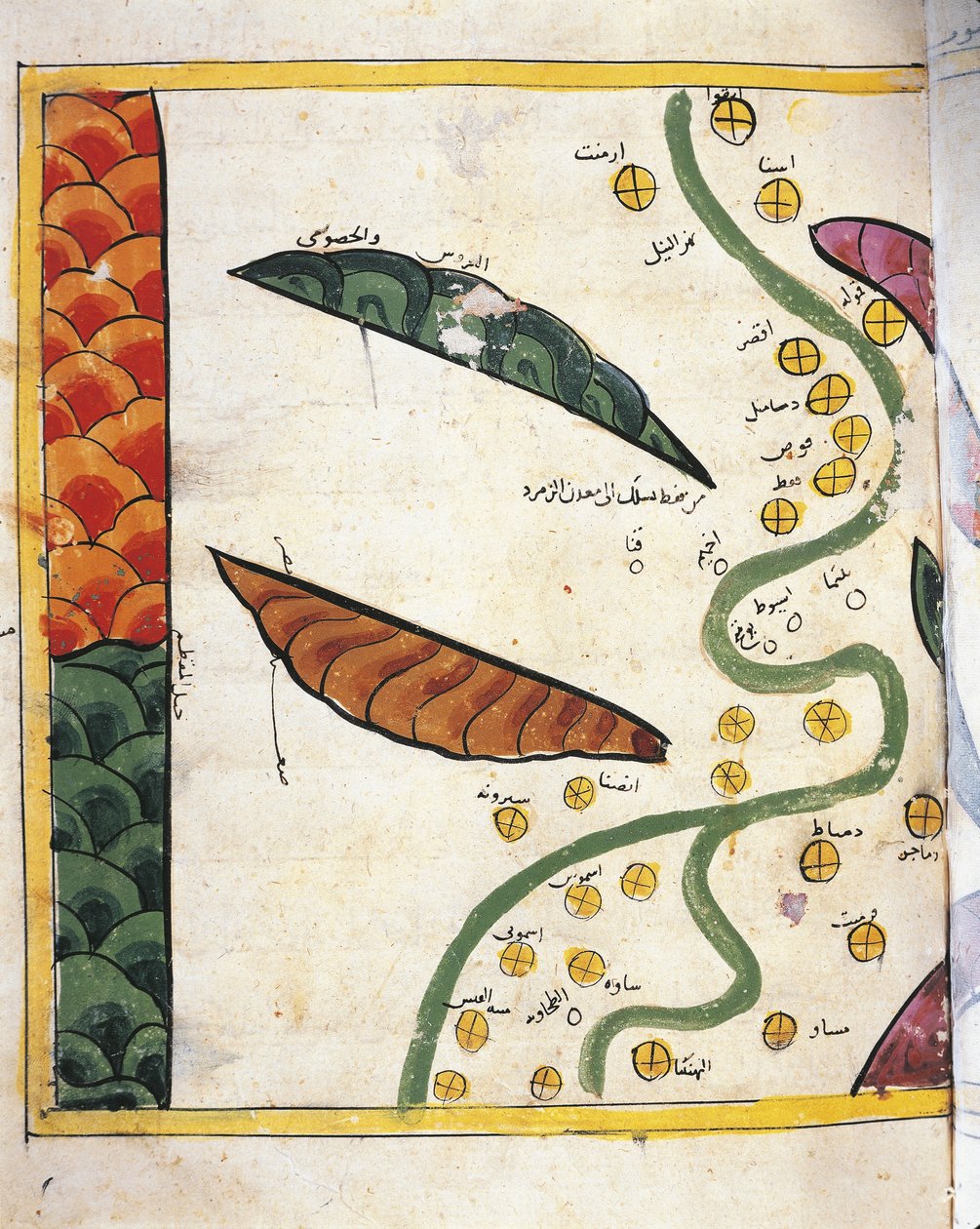 Mapa delty Nilu i dwóch Oaz (welum) autorstwa Abu Muhammad Al Idrisi or Edrisi