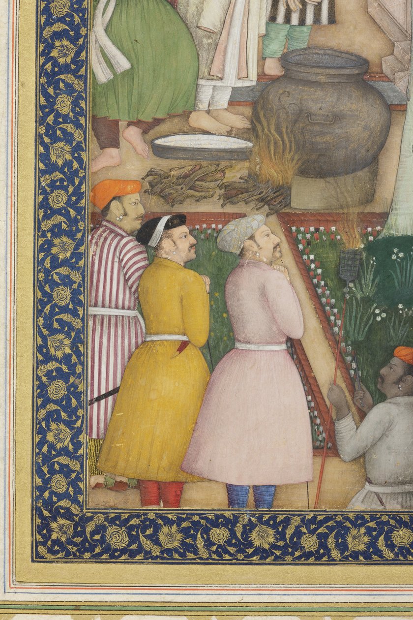 Fragment obrazu cesarza Jahangira ze świętymi ludźmi w ogrodzie, ok. 1615 (nieprzezroczyste wc i złoto na papierze) autorstwa Abul Hassan Ghaffari
