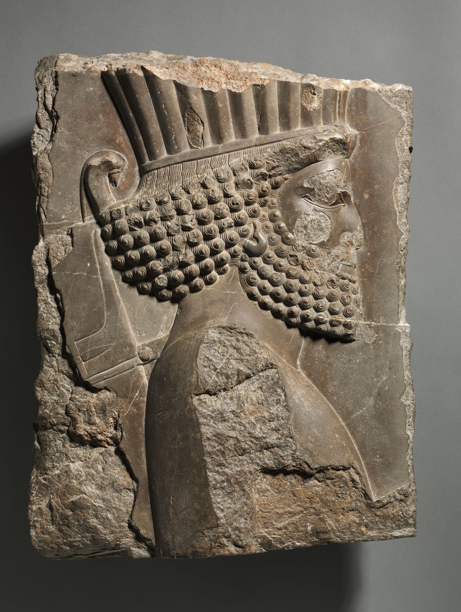 Fragment dekoracji ściennej z Pałacu Kserksesa, Persepolis: „Gwardzista” w procesji, 486-465 pne autorstwa Achaemenid