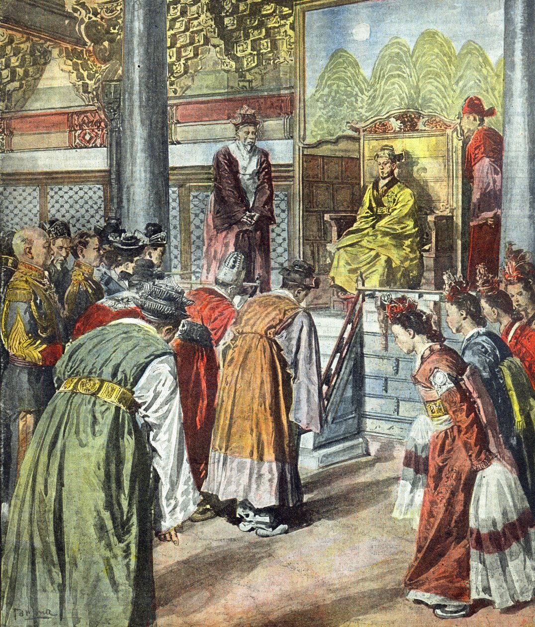 Koronacja Sunjonga, cesarza Korei Yunghui 20 lipca 1907 r., ilustracja na okładce magazynu "La Tribuna Illustrata", 4 sierpnia 1907 r. autorstwa Achille Beltrame