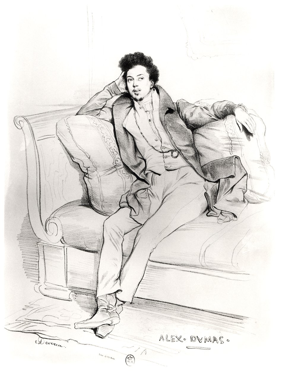 Alexandre Dumas Pere (1803-70) ryty przez Charlesa Etienne Pierre Motte (1785-1836) autorstwa Achille Devéria