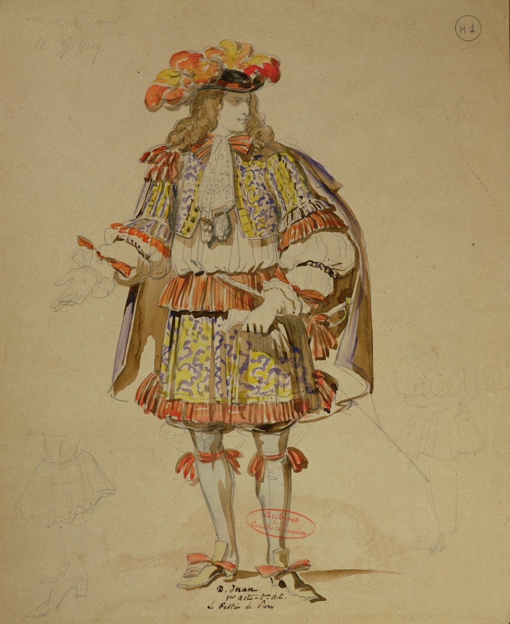 Projekt kostiumu do przedstawienia „Don Juan” Moliera (1622–73) w Komedii Francuskiej z 1847 r. (pióro i atrament i toaleta na papierze) autorstwa Achille Devéria