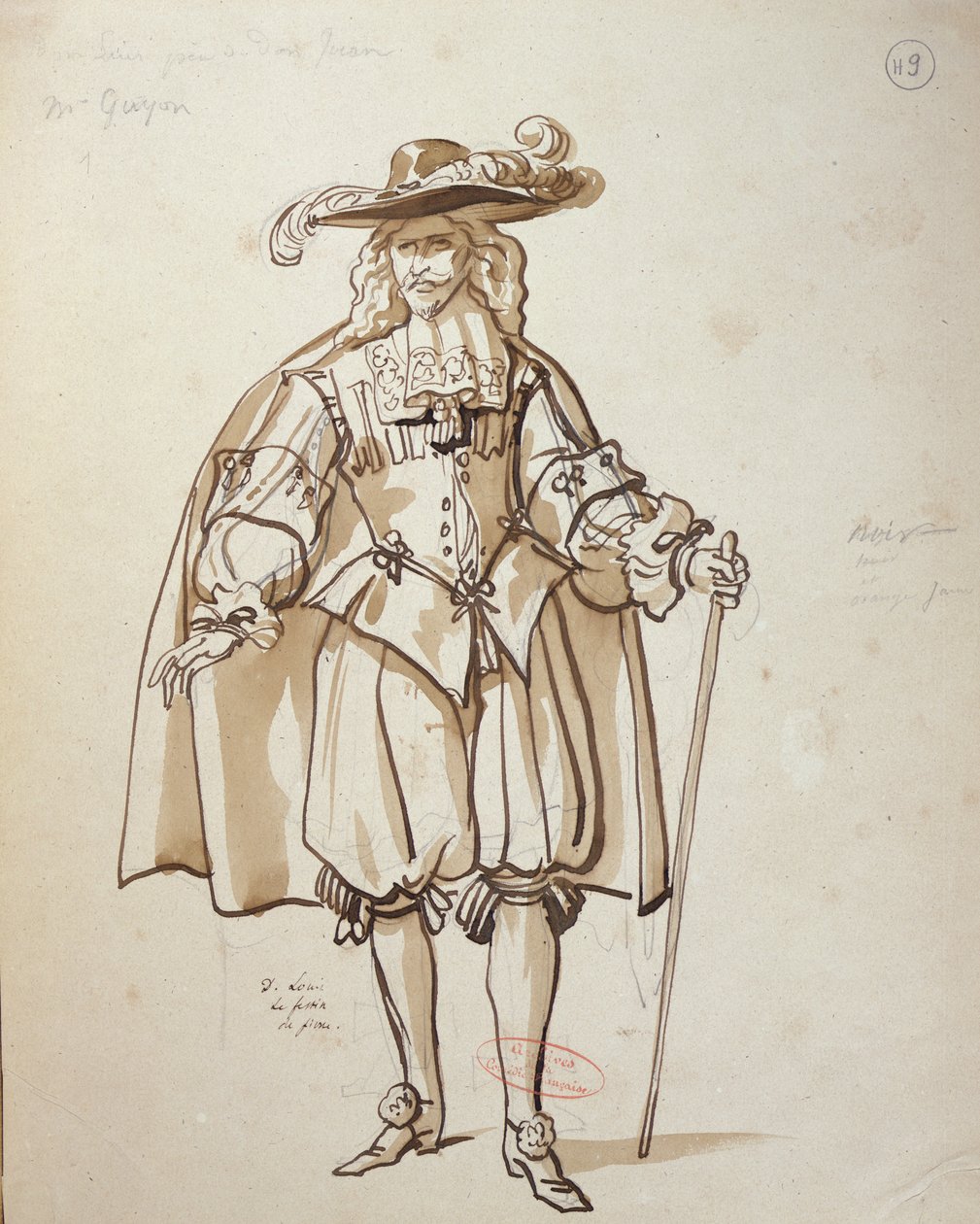 Projekt kostiumu do przedstawienia „Don Juan” Moliera (1622–73) w Komedii Francuskiej z 1847 r. (pióro i atrament i toaleta na papierze) autorstwa Achille Devéria