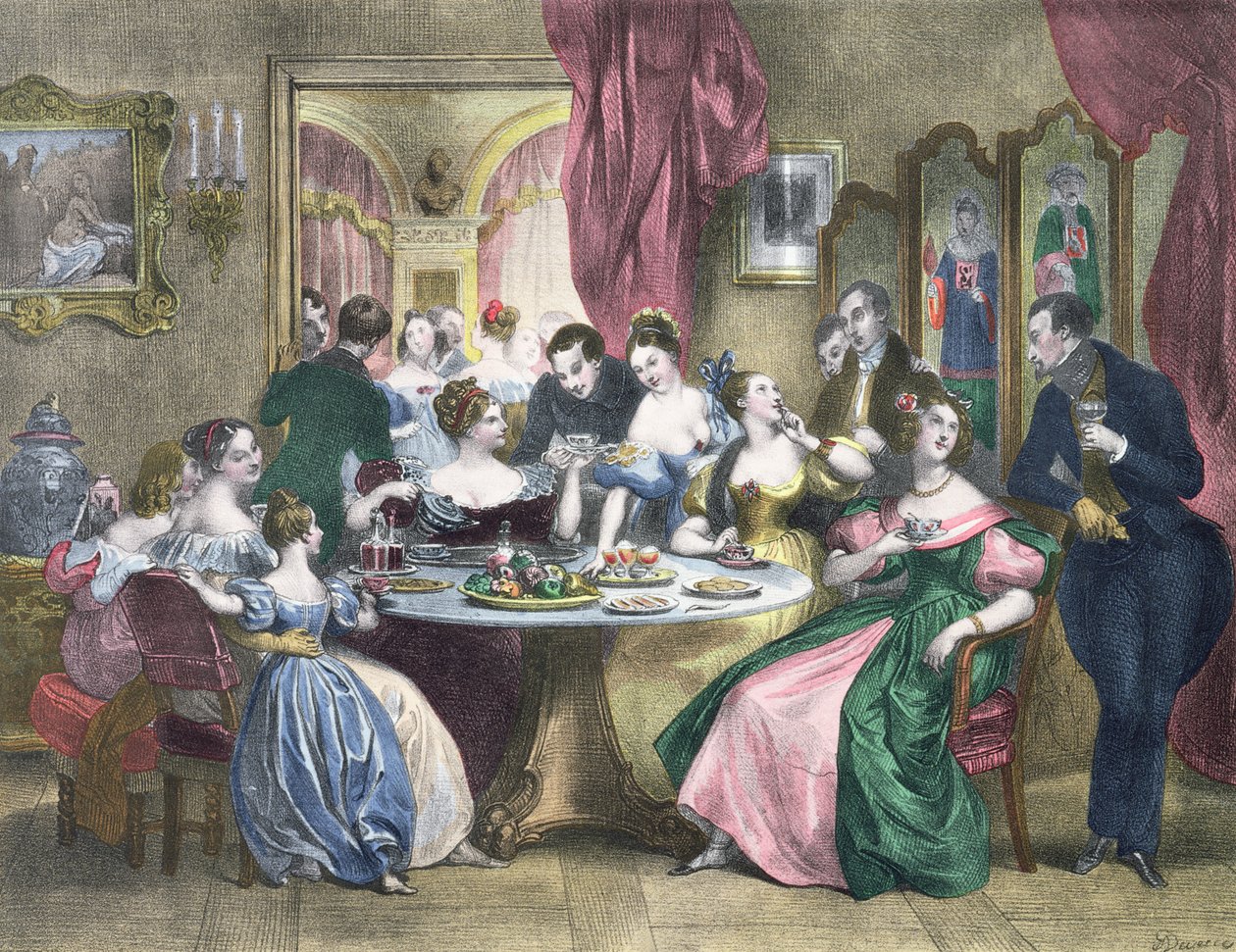 Herbata w wyższych sferach we Francji, ok. 1840 autorstwa Achille Devéria