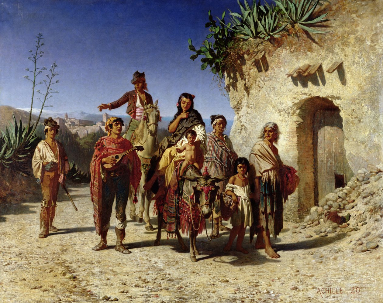 Cygańska rodzina w drodze, ok. 1861 r. autorstwa Achille Zo