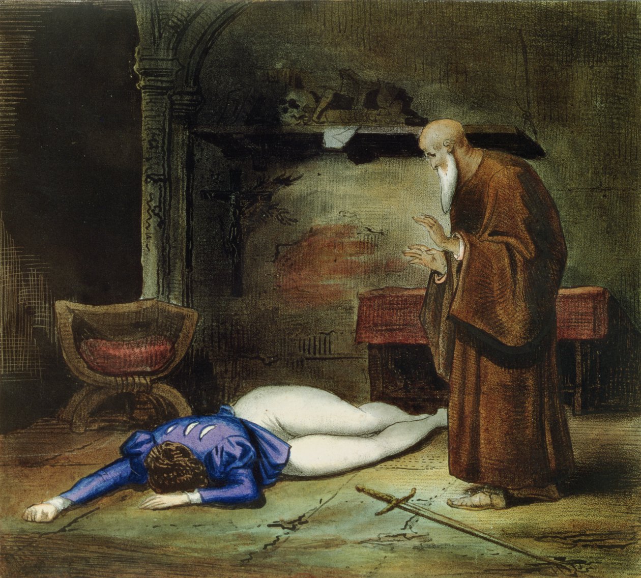 Śmierć Romea (chromolitho) autorstwa Achille Devéria