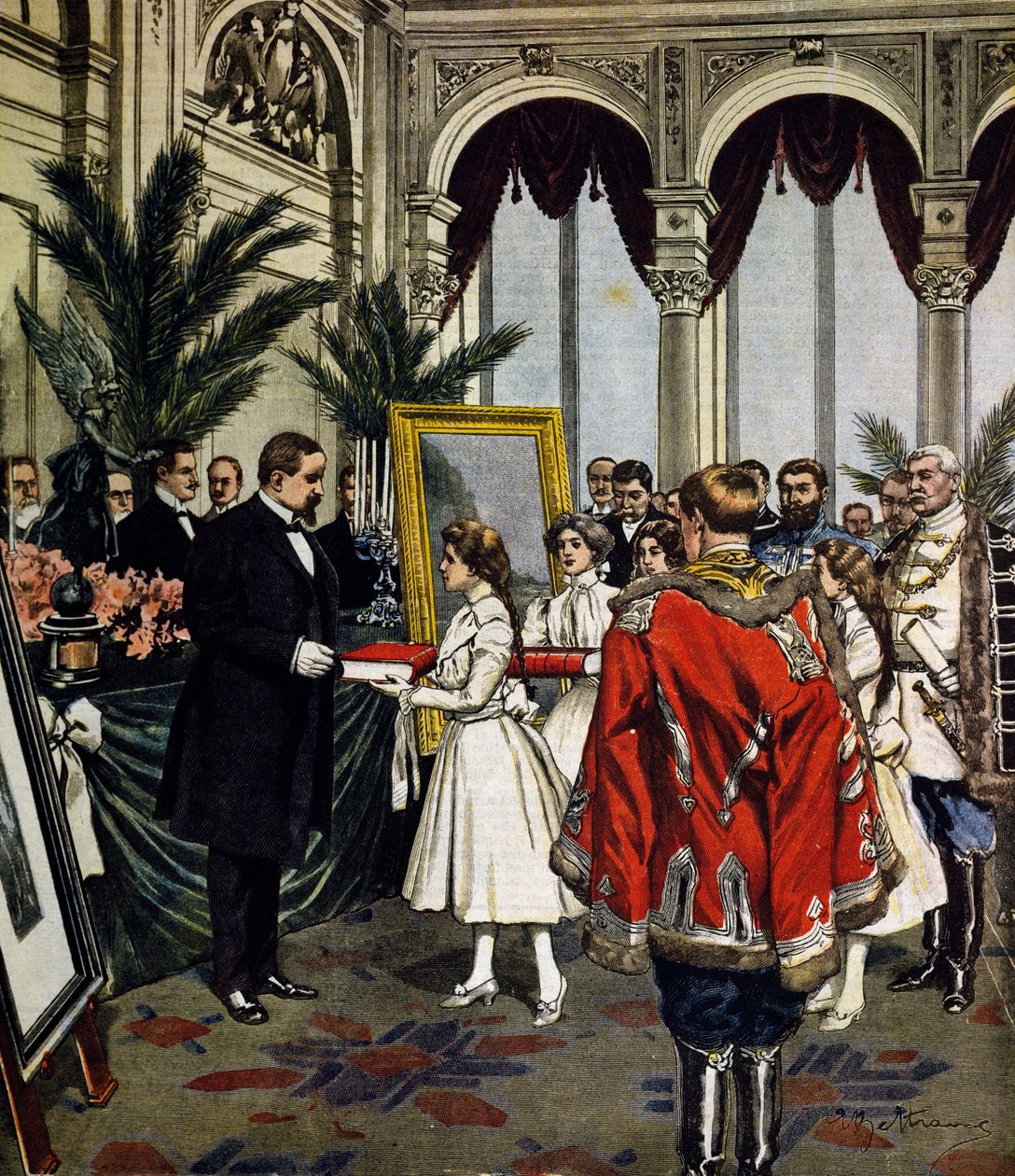 Rocznica autora Quo Vadis?, wręczenie darów Sinkieviczowi w Warszawie, ilustracja Achille Beltrame, La Domenica del Corriere, nr 3, 20 stycznia autorstwa Achille Beltrame