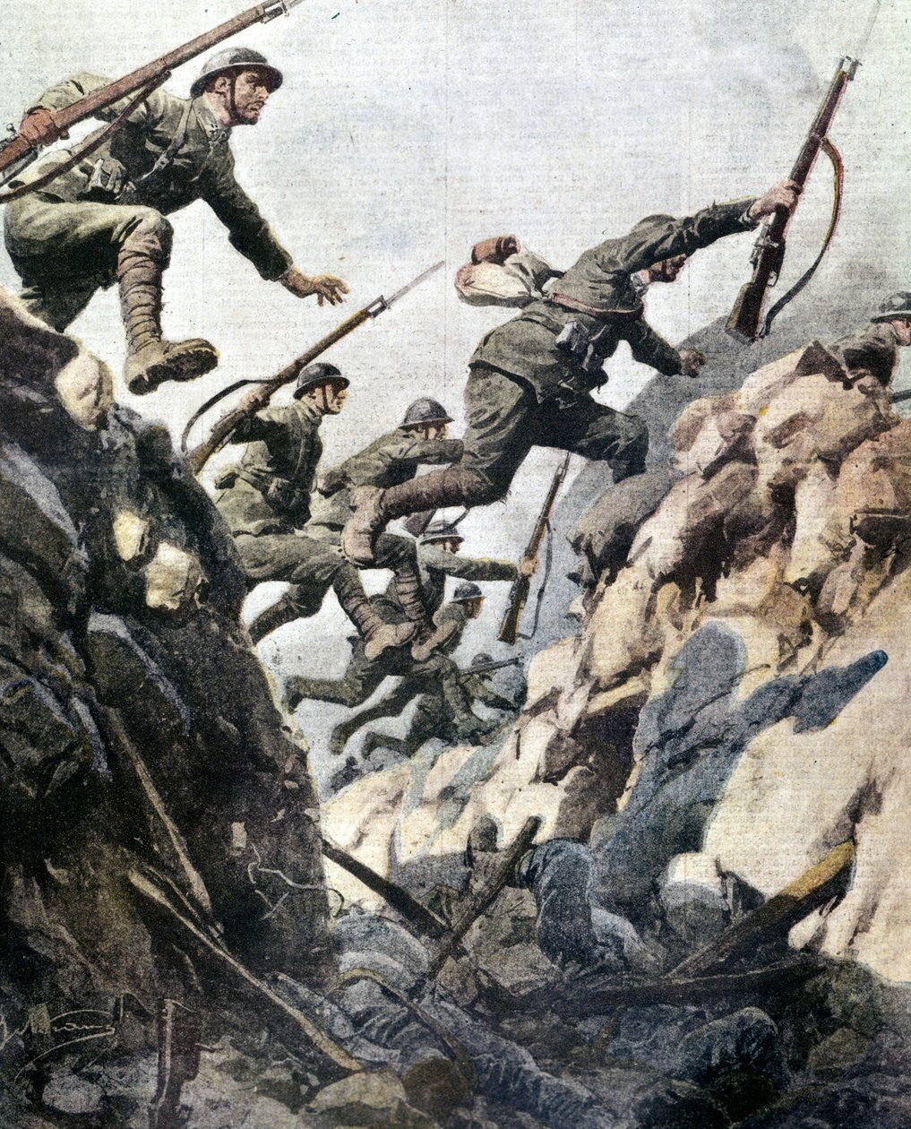 Bitwa pod Ortigarą (czerwiec 1917). Płyta autorstwa A. Beltrame. autorstwa Achille Beltrame